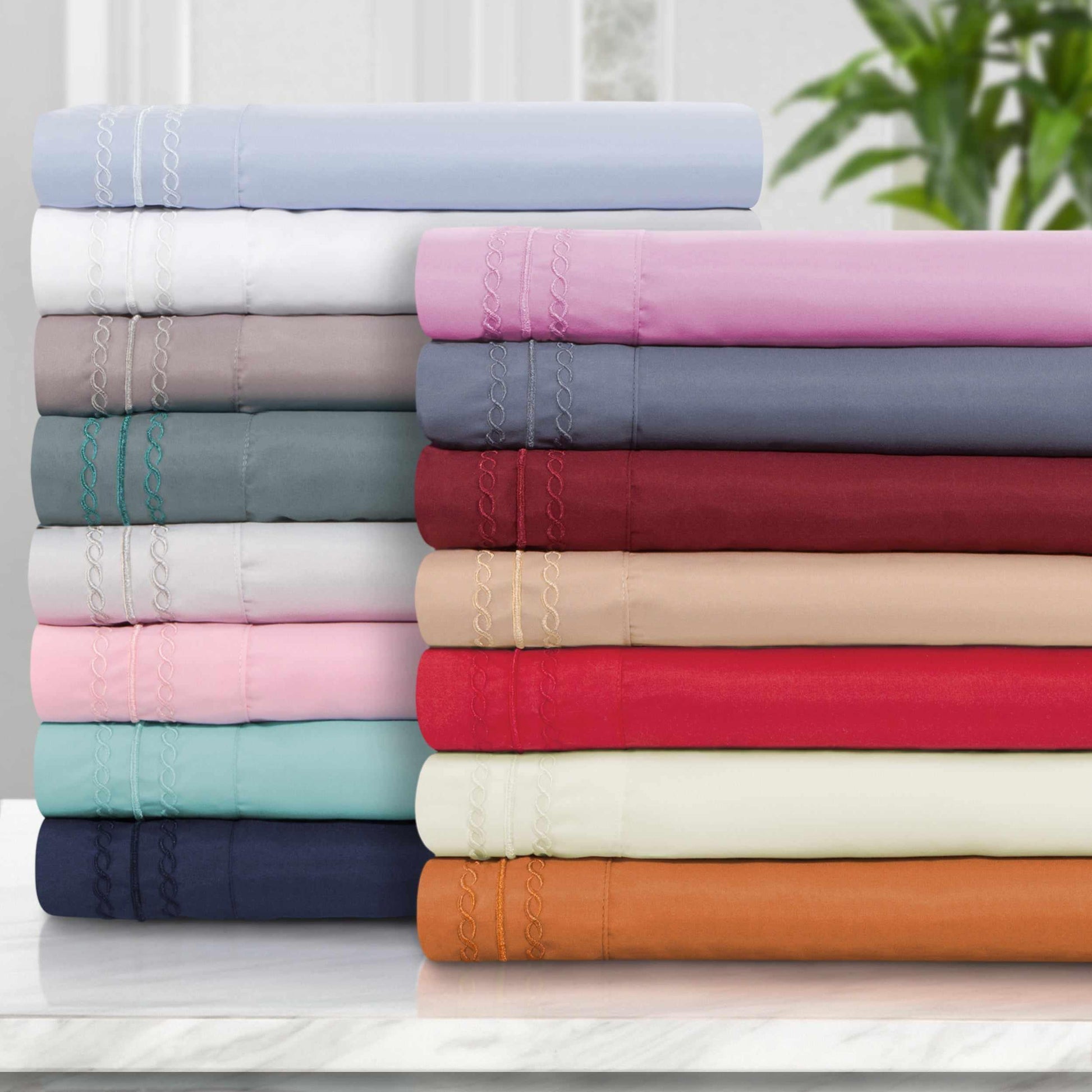 Superior Microfiber Wrinkle Resistant and Breathable Solid Infinity Embroidery Deep Pocket Sheet Set - Pink