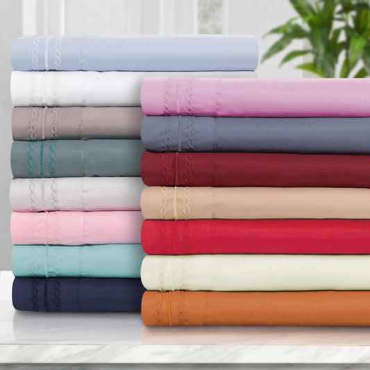 Superior Microfiber Wrinkle Resistant and Breathable Solid Infinity Embroidery Deep Pocket Sheet Set - Pink