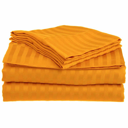Superior Microfiber Wrinkle Resistant and Breathable Stripe Deep Pocket Bed Sheet Set - Orange