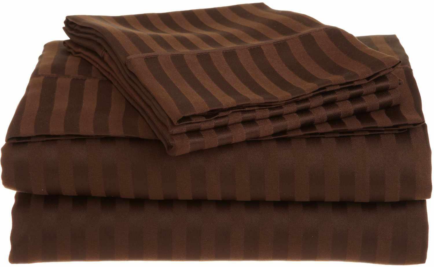 Superior Microfiber Wrinkle Resistant and Breathable Stripe Deep Pocket Bed Sheet Set - Mocha