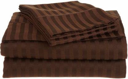 Superior Microfiber Wrinkle Resistant and Breathable Stripe Deep Pocket Bed Sheet Set - Mocha