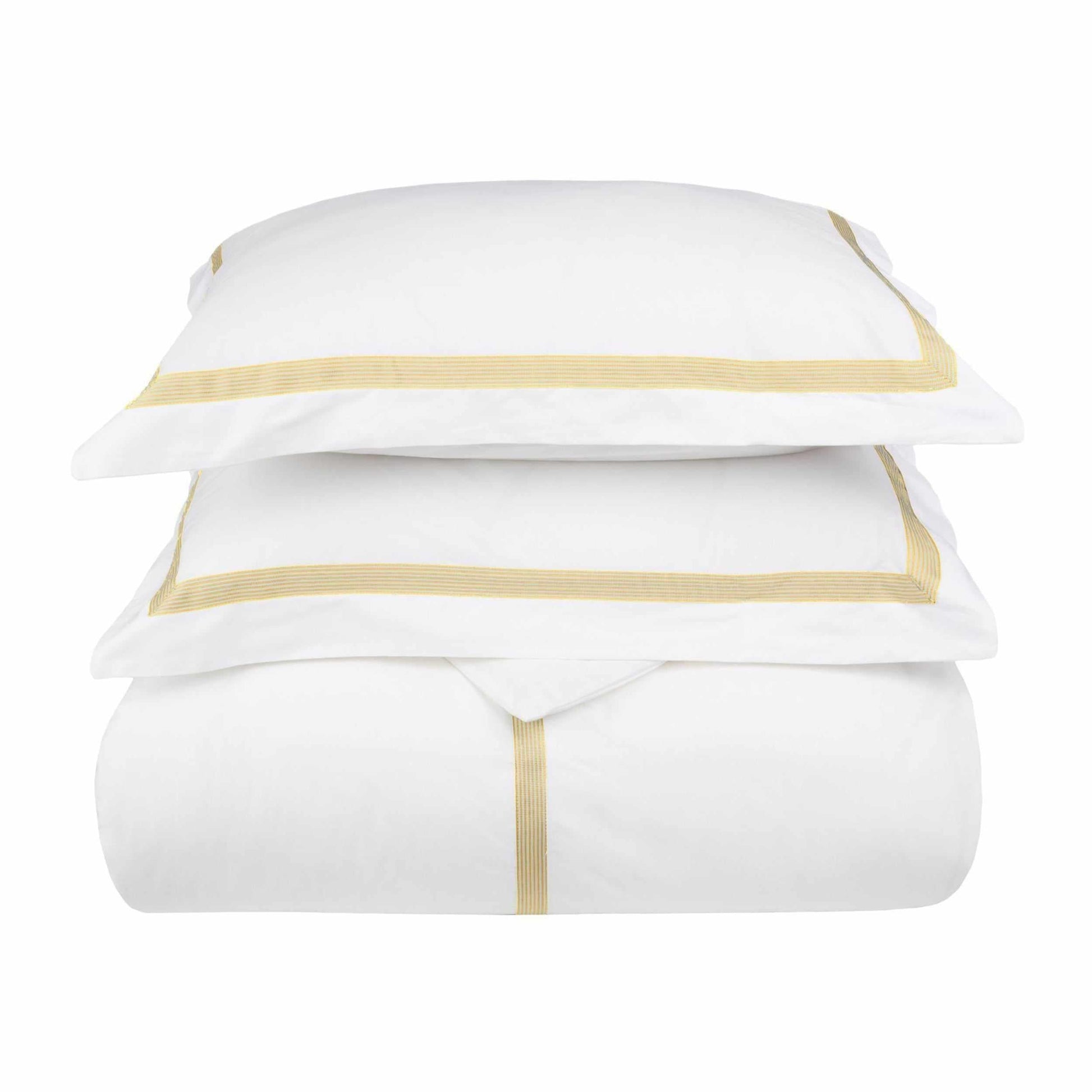 Superior Miller Embroidered Border Cotton Duvet Cover Set - Gold