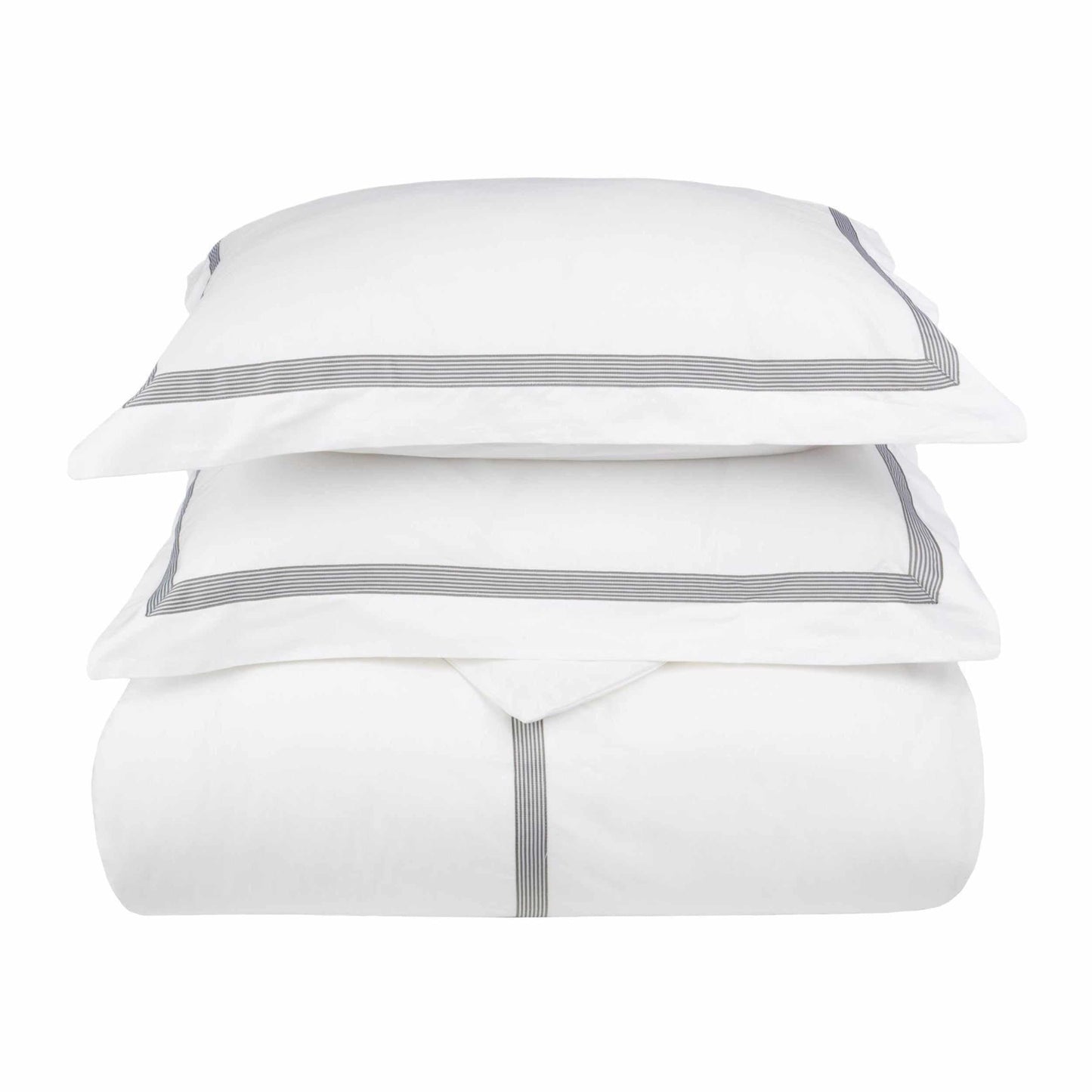 Superior Miller Embroidered Border Cotton Duvet Cover Set - White/Grey