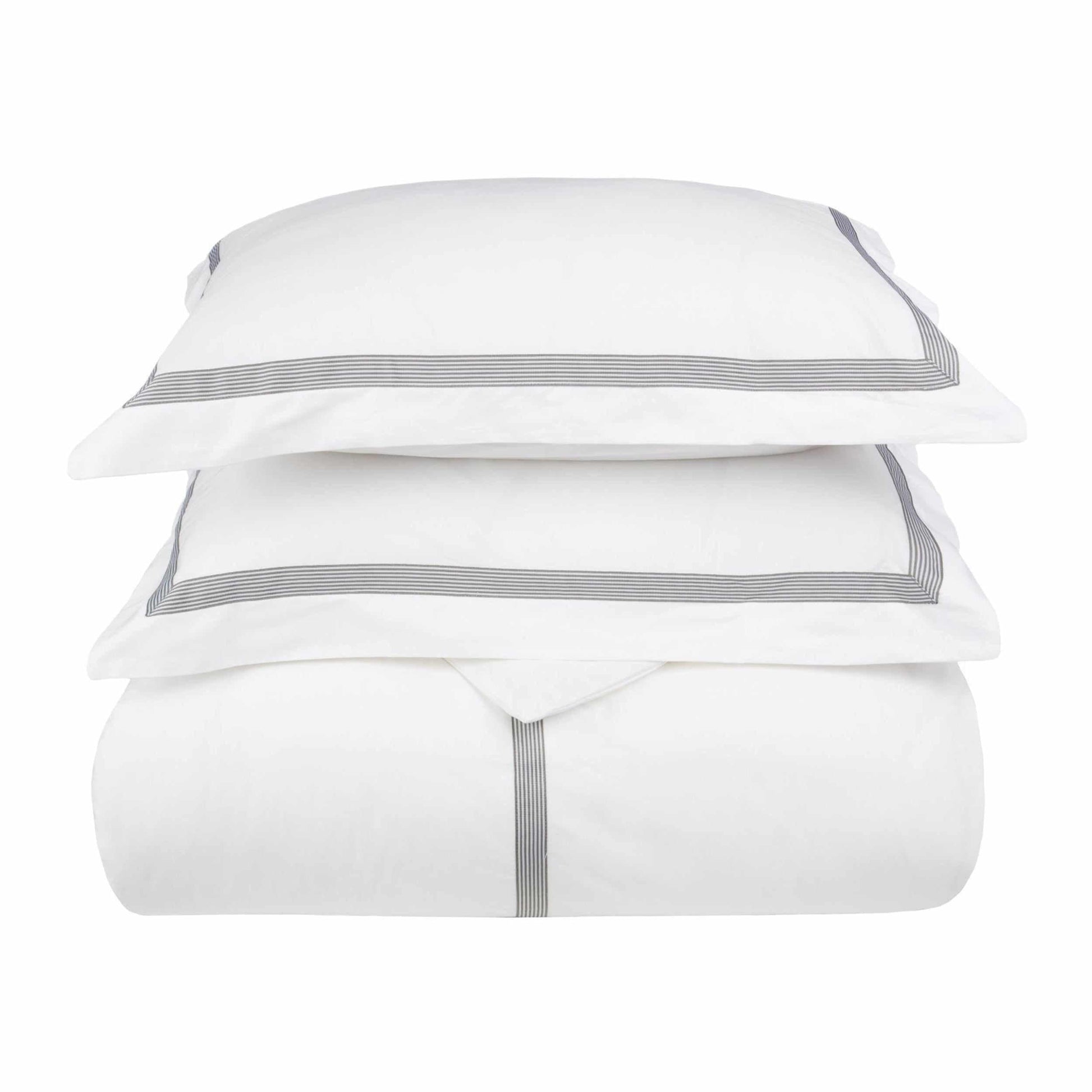 Superior Miller Embroidered Border Cotton Duvet Cover Set - White/Grey