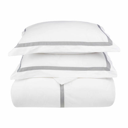 Superior Miller Embroidered Border Cotton Duvet Cover Set - White/Grey