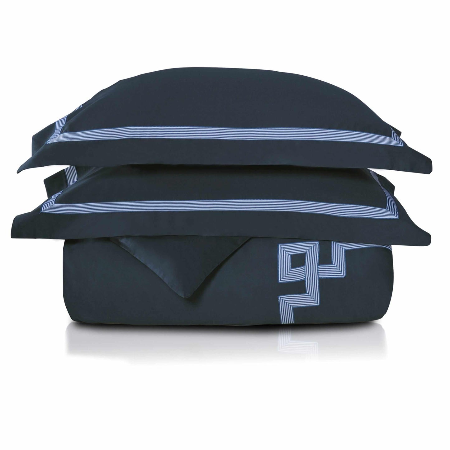  Superior Miller Embroidered Border Cotton Duvet Cover Set - Navy Blue/Navy Blue