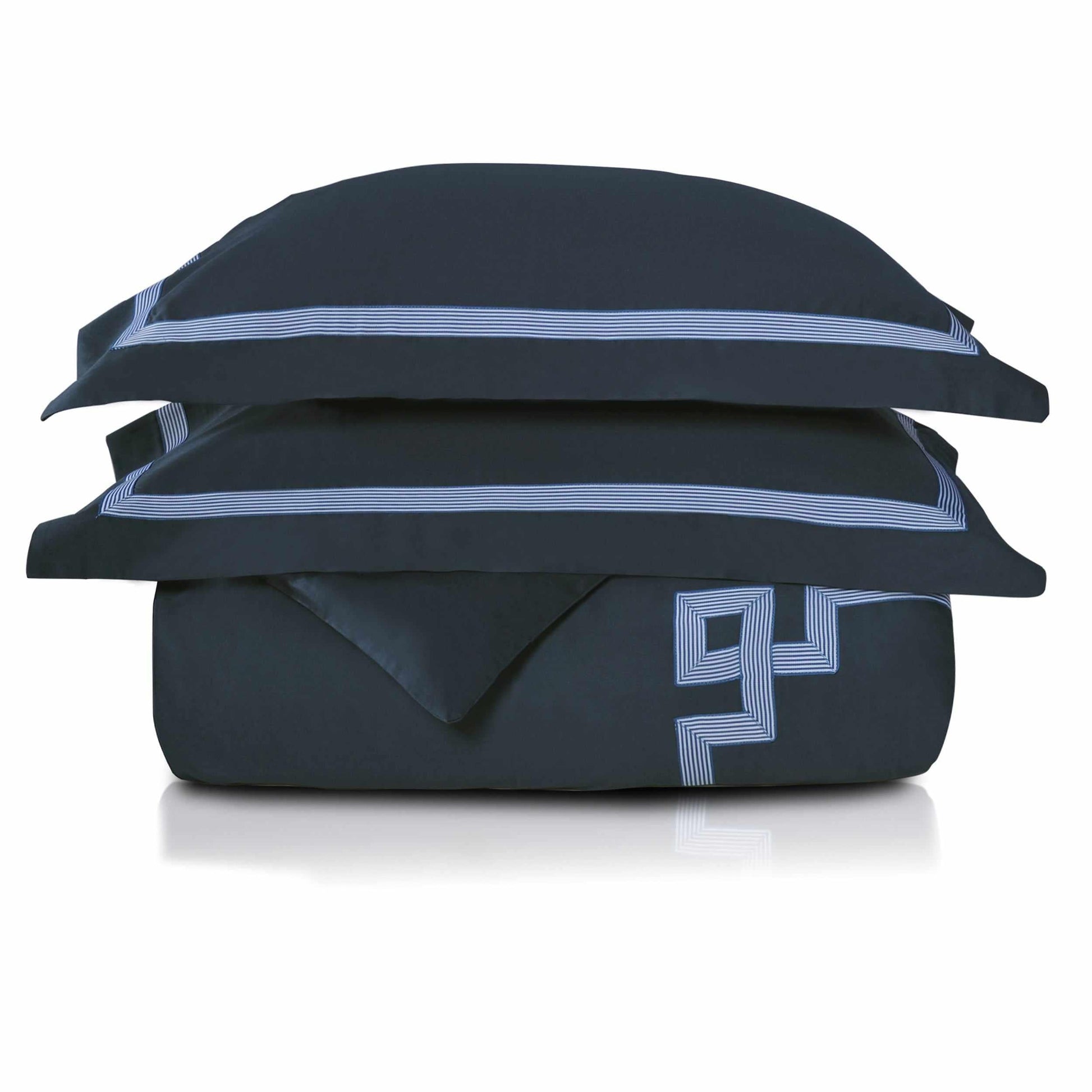  Superior Miller Embroidered Border Cotton Duvet Cover Set - Navy Blue/Navy Blue