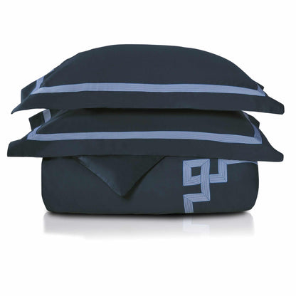  Superior Miller Embroidered Border Cotton Duvet Cover Set - Navy Blue/Navy Blue