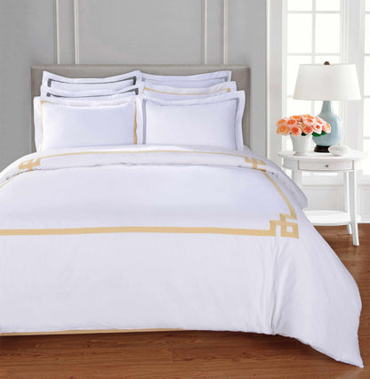 Superior Miller Embroidered Border Cotton Duvet Cover Set - Gold