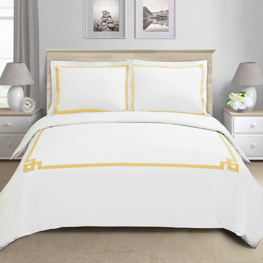 Superior Miller Embroidered Border Cotton Duvet Cover Set - Gold