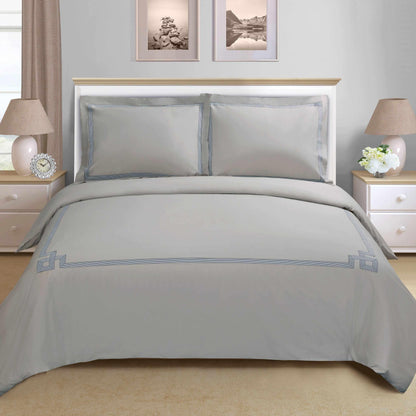 Superior Miller Embroidered Border Cotton Duvet Cover Set - Grey - Grey