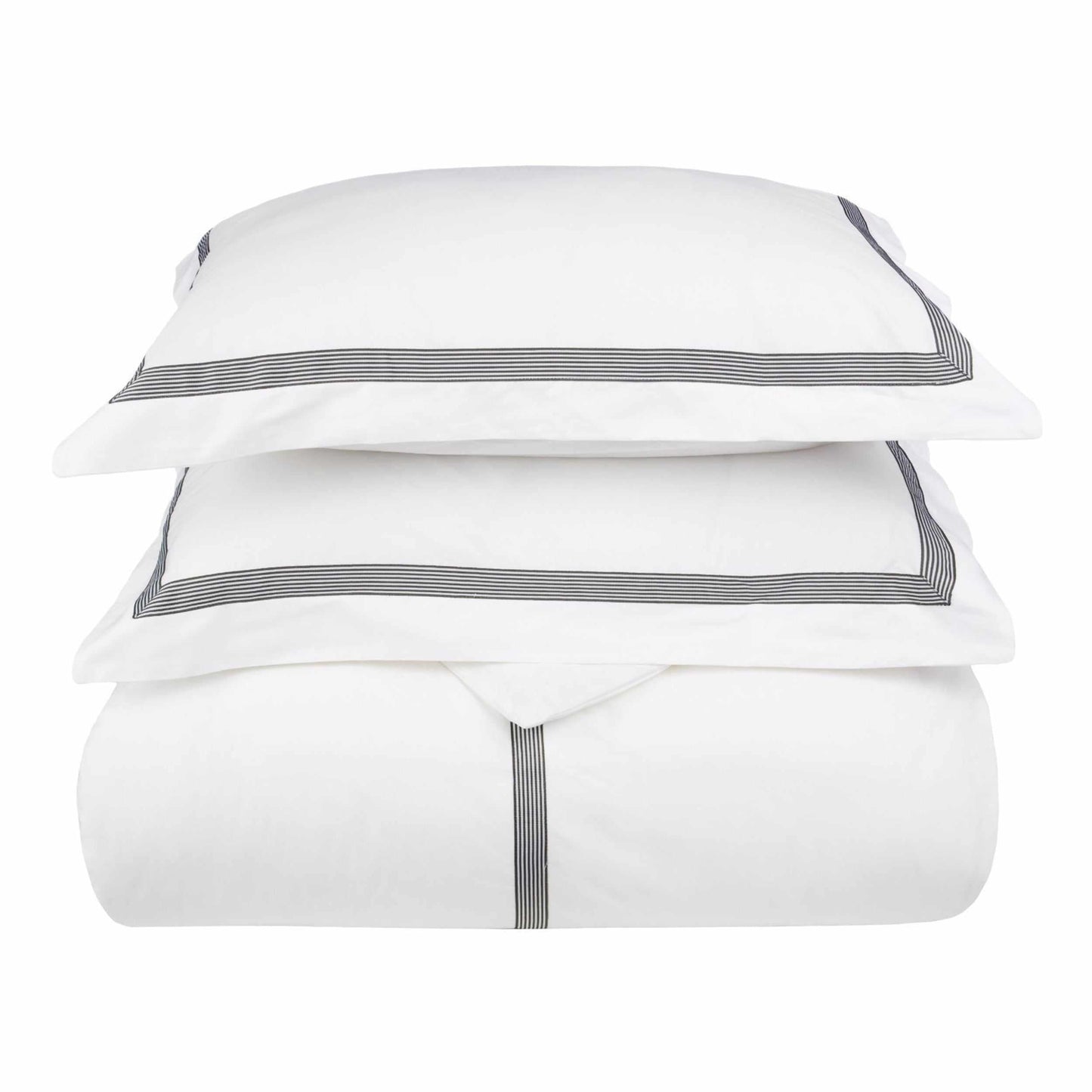 Superior Miller Embroidered Border Cotton Duvet Cover Set - White/Grey
