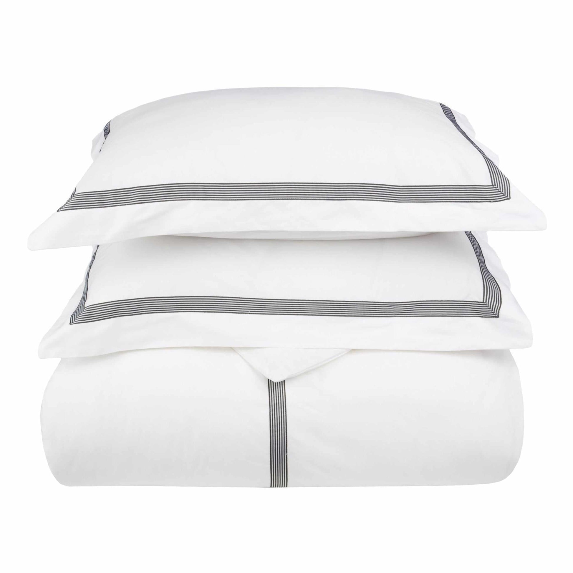Superior Miller Embroidered Border Cotton Duvet Cover Set - White/Grey