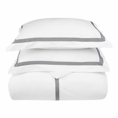 Superior Miller Embroidered Border Cotton Duvet Cover Set - White/Grey