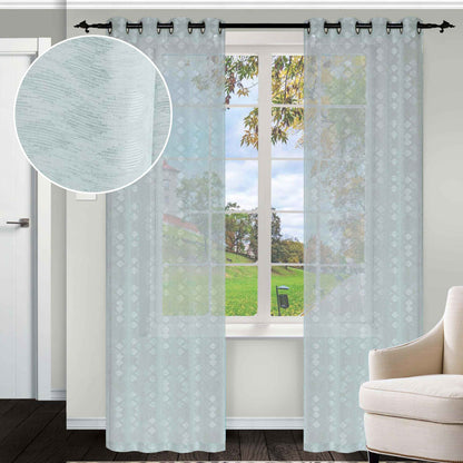 Embroidered Argyle Sheer 2-Piece Grommet Curtain Panel Set - Mint