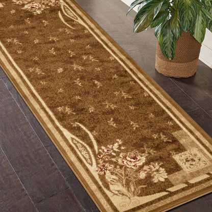 Ruban Minimalist Floral Block Indoor Area Rug or Runner Rug - Mocha
