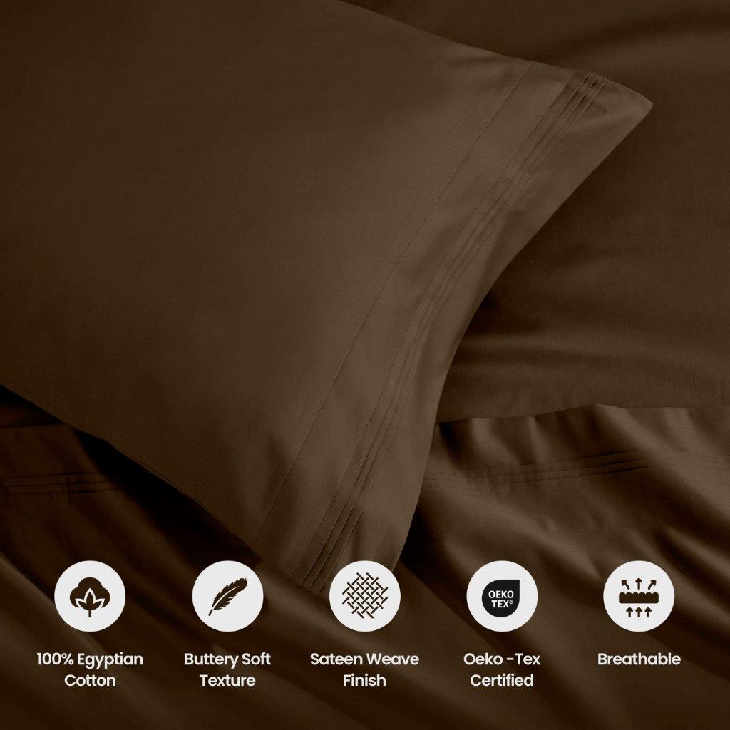 1500 Thread Count Egyptian Cotton 2 Piece Solid Pillowcase Set - Mocha