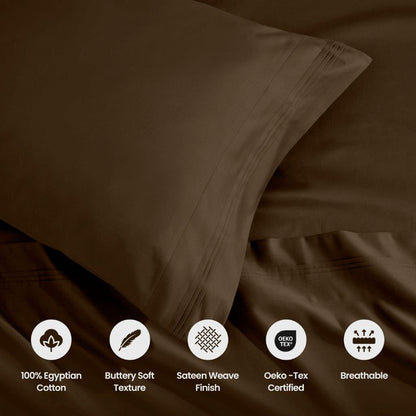 1500 Thread Count Egyptian Cotton 2 Piece Solid Pillowcase Set - Mocha