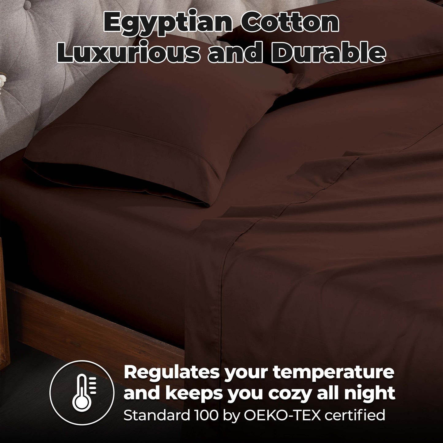 Egyptian Cotton 300 Thread Count Solid Deep Pocket Sheet Set - Mocha
