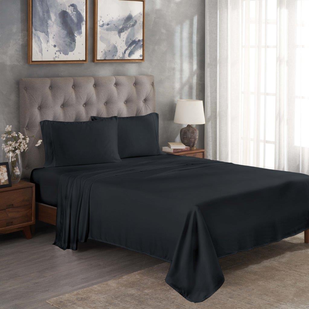 Modal From Beechwood 300 Thread Count Solid Deep Pocket Bed Sheet Set - Black