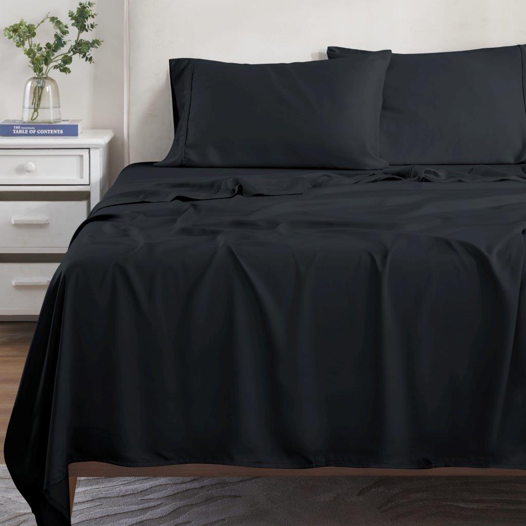 Modal From Beechwood 300 Thread Count Solid Deep Pocket Bed Sheet Set - Black