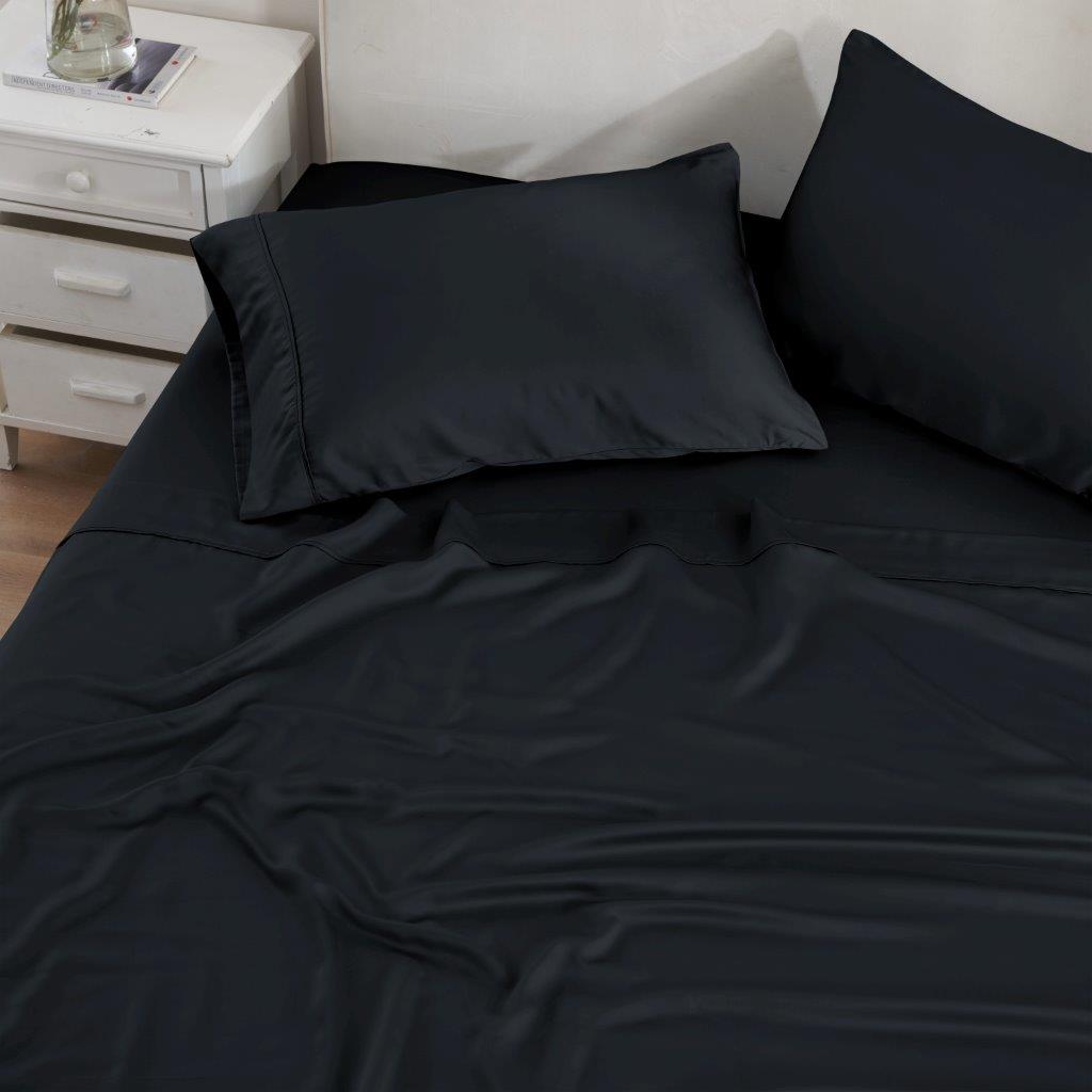 Modal From Beechwood 300 Thread Count Solid Deep Pocket Bed Sheet Set - Black