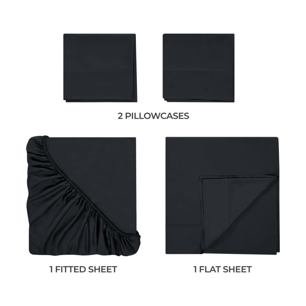 Modal From Beechwood 300 Thread Count Solid Deep Pocket Bed Sheet Set - Black
