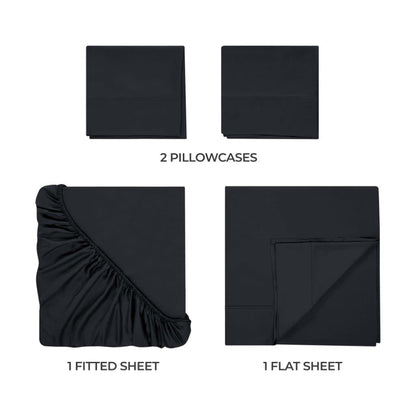 Modal From Beechwood 300 Thread Count Solid Deep Pocket Bed Sheet Set - Black