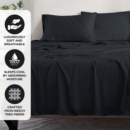 Modal From Beechwood 300 Thread Count Solid Deep Pocket Bed Sheet Set - Black