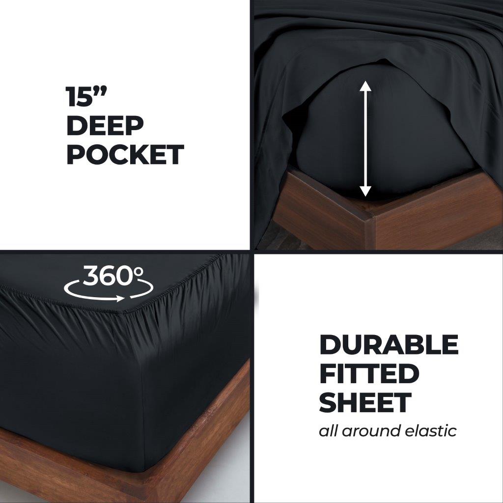 Modal From Beechwood 300 Thread Count Solid Deep Pocket Bed Sheet Set - Black