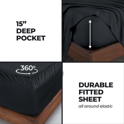 Modal From Beechwood 300 Thread Count Solid Deep Pocket Bed Sheet Set - Black