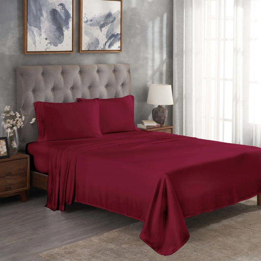 Modal From Beechwood 300 Thread Count Solid Deep Pocket Bed Sheet Set - Burgundy