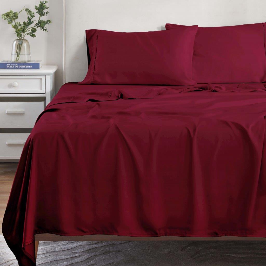 Modal From Beechwood 300 Thread Count Solid Deep Pocket Bed Sheet Set - Burgundy