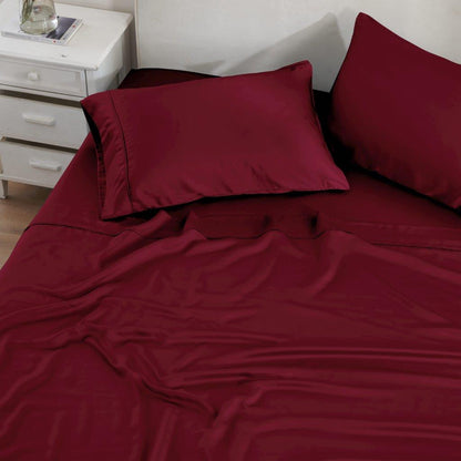 Modal From Beechwood 300 Thread Count Solid Deep Pocket Bed Sheet Set - Burgundy