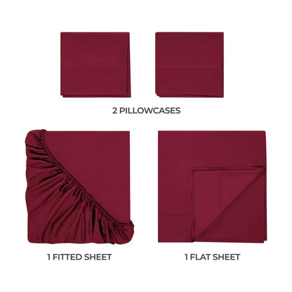 Modal From Beechwood 300 Thread Count Solid Deep Pocket Bed Sheet Set - Burgundy
