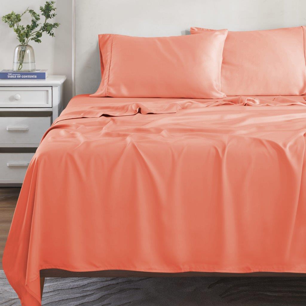 Modal From Beechwood 300 Thread Count Solid Deep Pocket Bed Sheet Set - Coral
