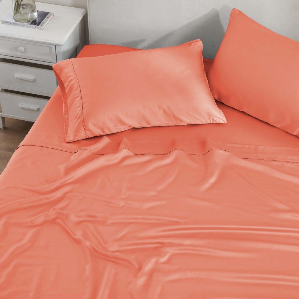 Modal From Beechwood 300 Thread Count Solid Deep Pocket Bed Sheet Set - Coral