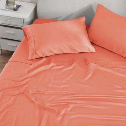 Modal From Beechwood 300 Thread Count Solid Deep Pocket Bed Sheet Set - Coral