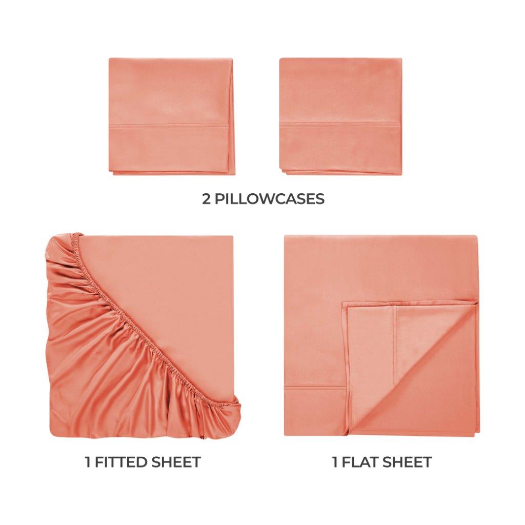 Modal From Beechwood 300 Thread Count Solid Deep Pocket Bed Sheet Set - Coral
