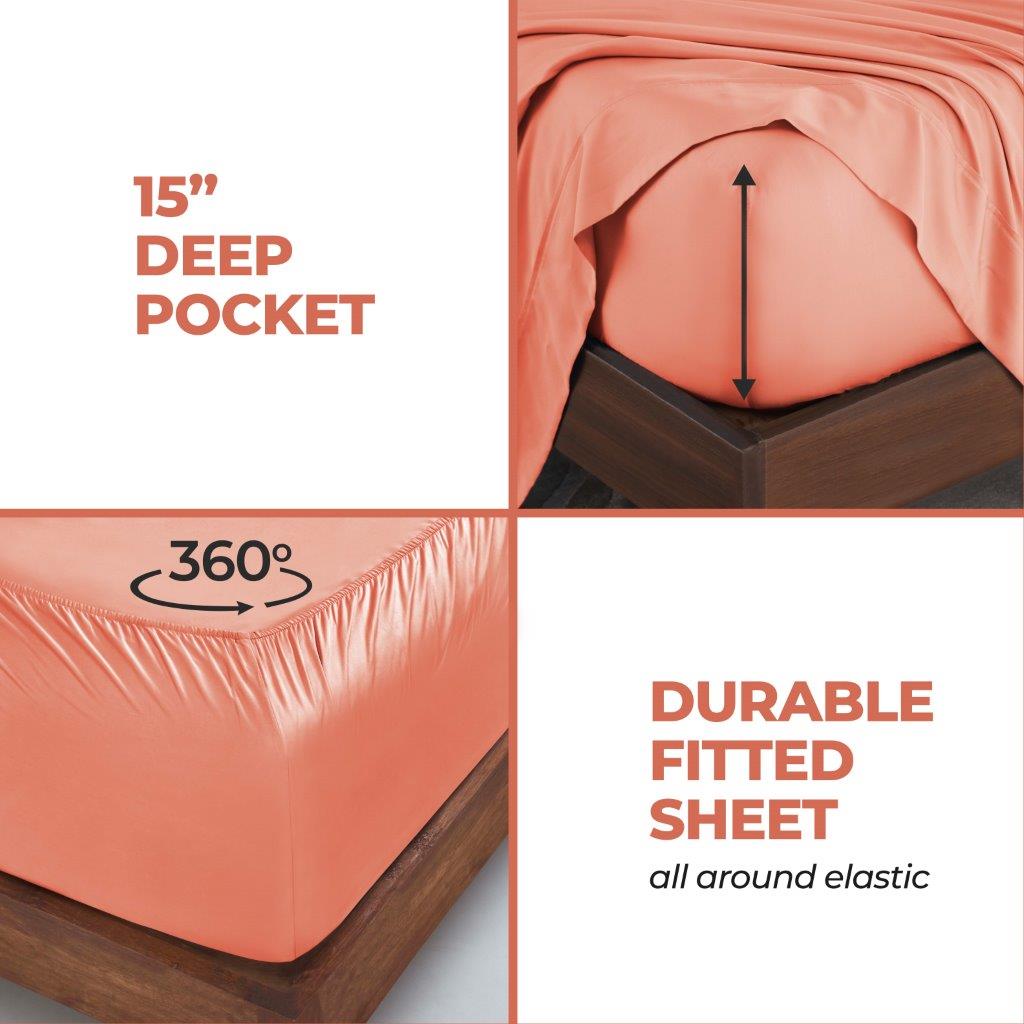 Modal From Beechwood 300 Thread Count Solid Deep Pocket Bed Sheet Set - Coral