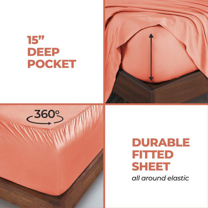 Modal From Beechwood 300 Thread Count Solid Deep Pocket Bed Sheet Set - Coral