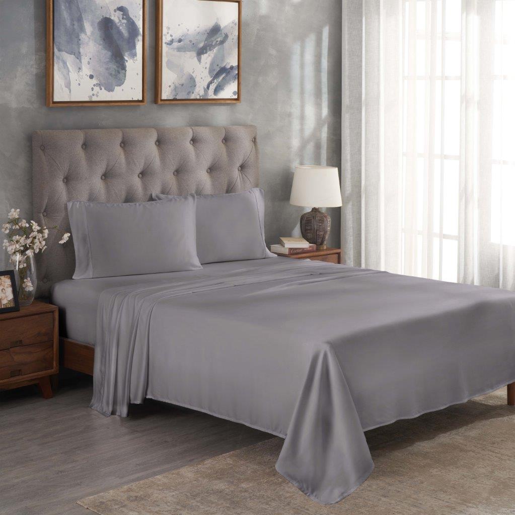 Modal From Beechwood 300 Thread Count Solid Deep Pocket Bed Sheet Set - Grey