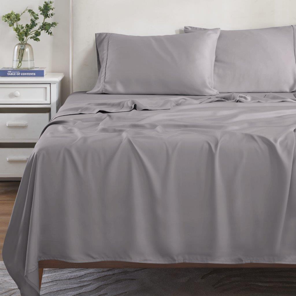 Modal From Beechwood 300 Thread Count Solid Deep Pocket Bed Sheet Set - Grey