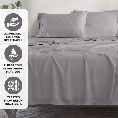 Modal From Beechwood 300 Thread Count Solid Deep Pocket Bed Sheet Set - Grey