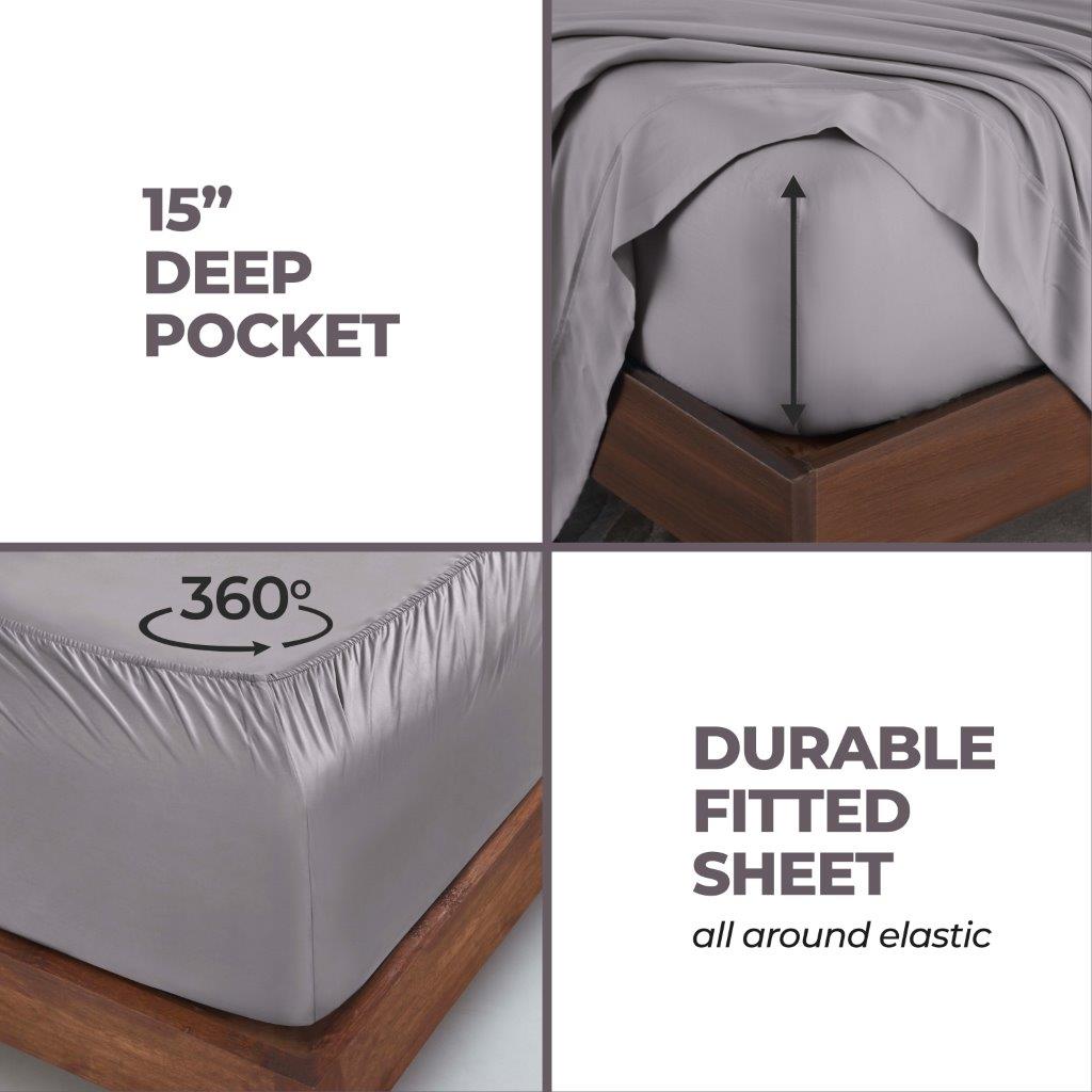 Modal From Beechwood 300 Thread Count Solid Deep Pocket Bed Sheet Set - Grey