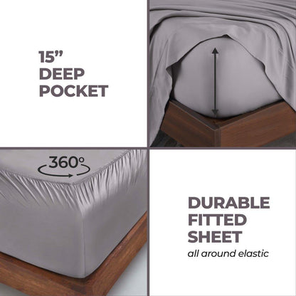 Modal From Beechwood 300 Thread Count Solid Deep Pocket Bed Sheet Set - Grey