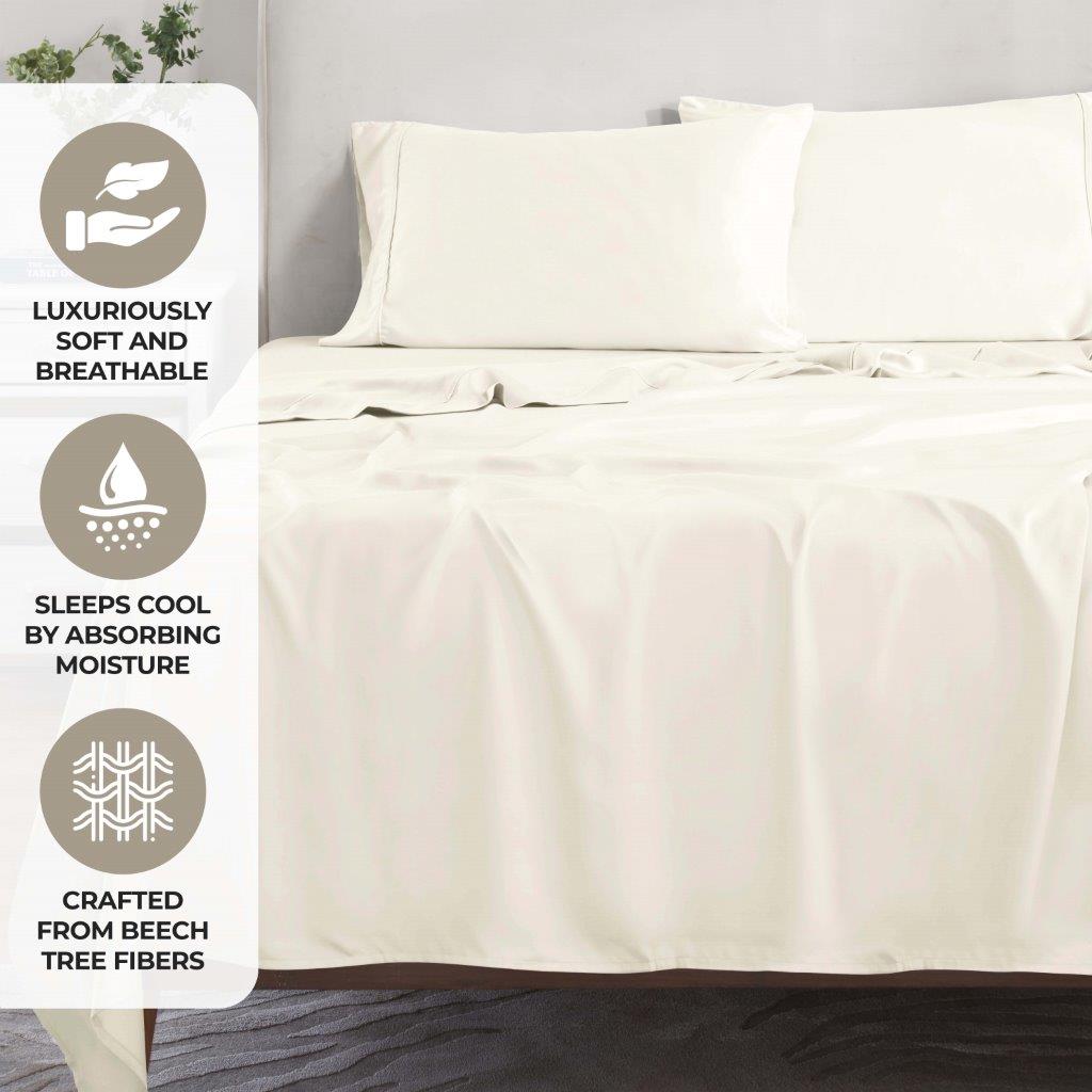 Modal From Beechwood 300 Thread Count Solid Deep Pocket Bed Sheet Set - Ivory