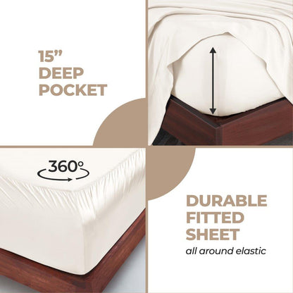 Modal From Beechwood 300 Thread Count Solid Deep Pocket Bed Sheet Set - Ivory