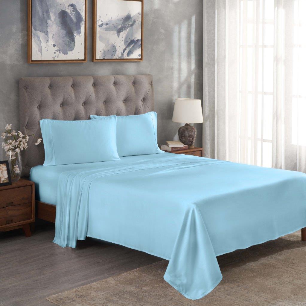 Modal From Beechwood 300 Thread Count Solid Deep Pocket Bed Sheet Set - Light Blue