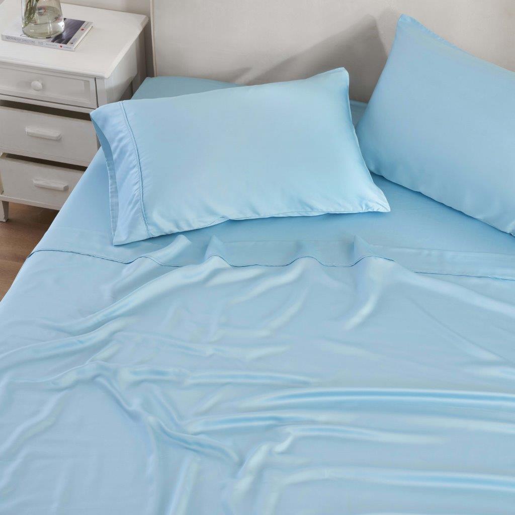 Modal From Beechwood 300 Thread Count Solid Deep Pocket Bed Sheet Set - Light Blue